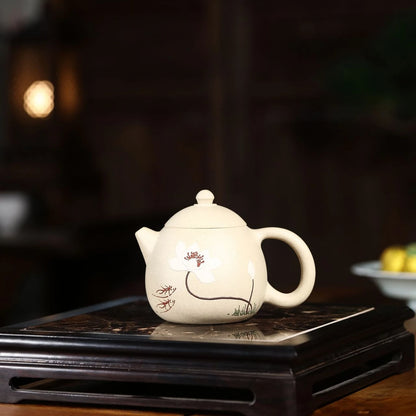 original ore real yixing zisha clay tea pot white duan grit floral relief master carved dragon egg shape design fish print pots