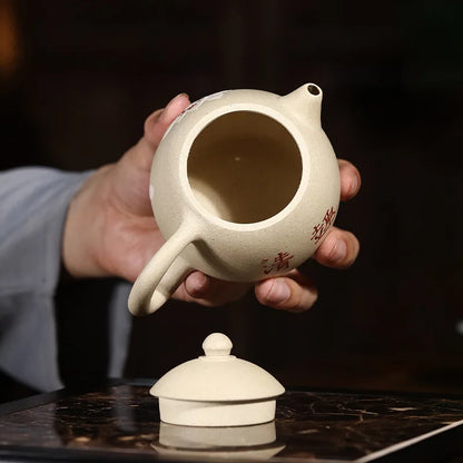 original ore real yixing zisha clay tea pot white duan grit floral relief master carved dragon egg shape design fish print pots