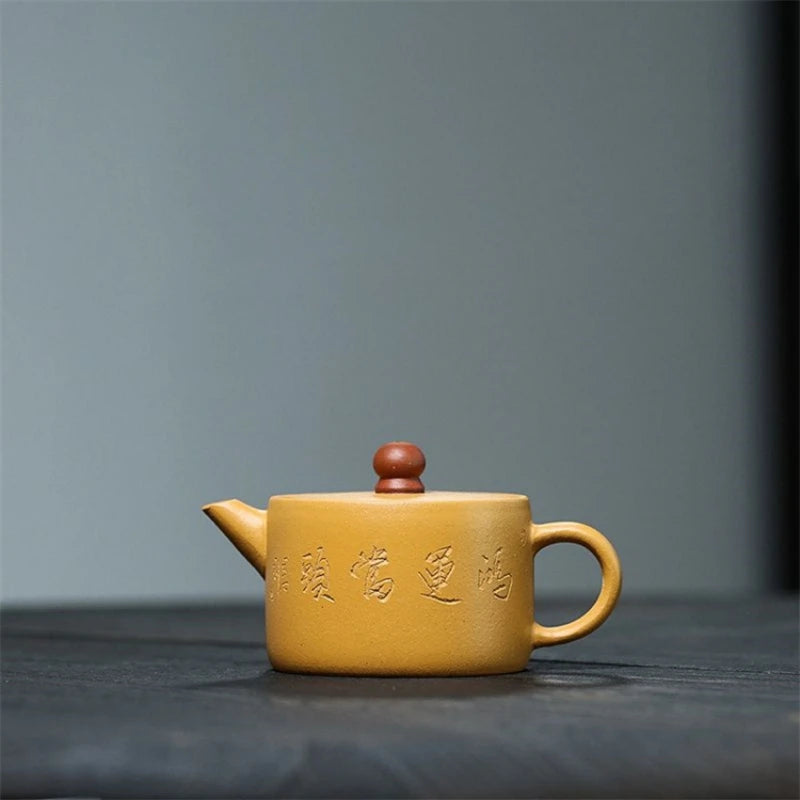 original ore real yixing zisha duan clay tea pot Chinese character carved 10 infuser holes 160ml master handmade pot on sales