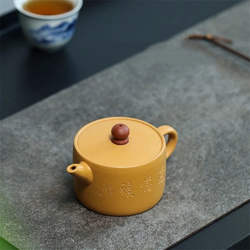 original ore real yixing zisha duan clay tea pot Chinese character carved 10 infuser holes 160ml master handmade pot on sales