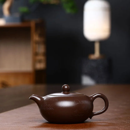 original ore real yixing zisha purple clay tea pot hand carved Chinese kungfu pots 240ml on sales China master pot of tea new