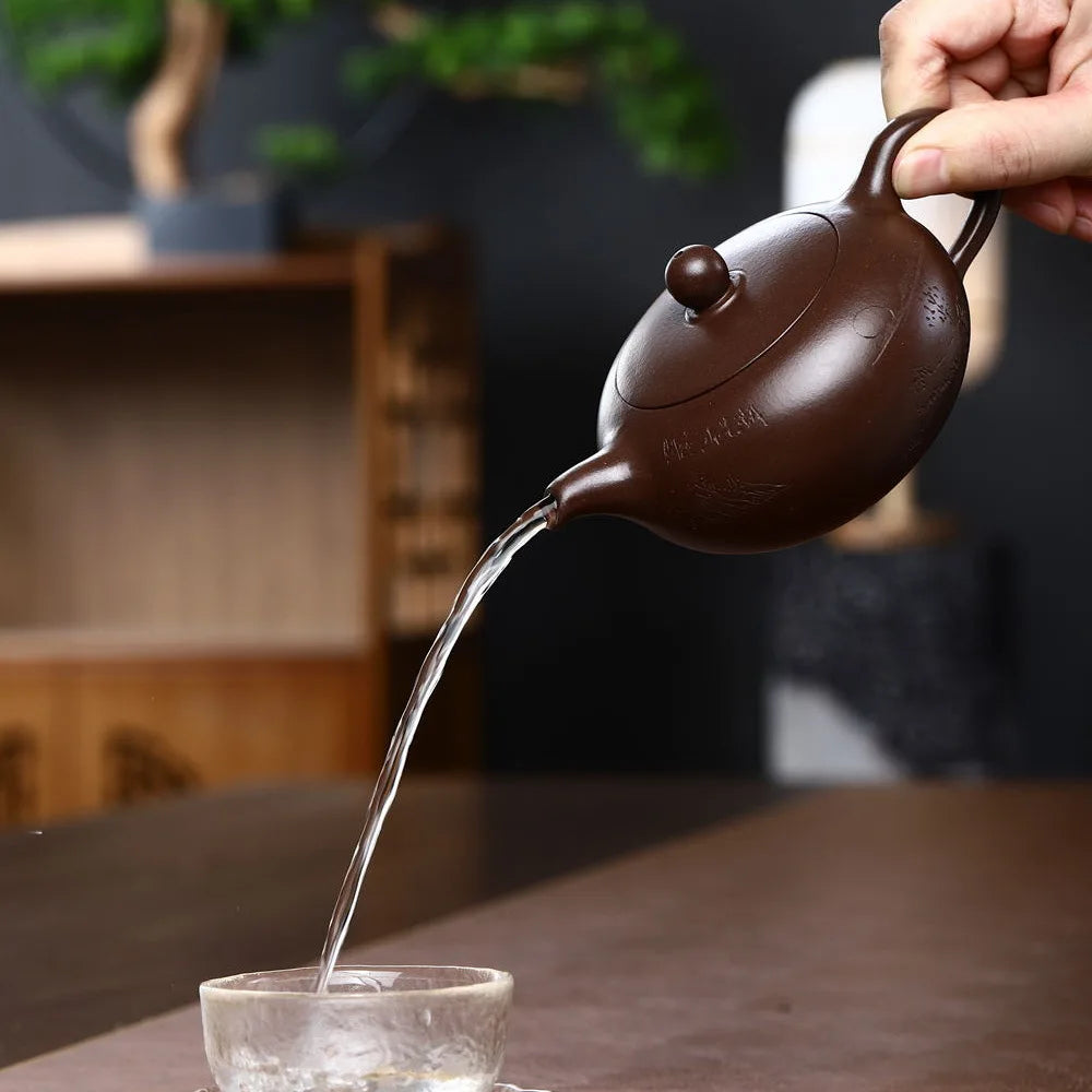 original ore real yixing zisha purple clay tea pot hand carved Chinese kungfu pots 240ml on sales China master pot of tea new