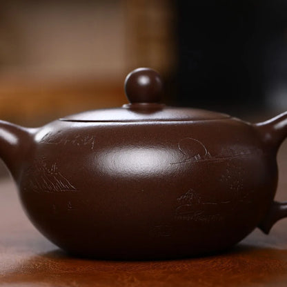original ore real yixing zisha purple clay tea pot hand carved Chinese kungfu pots 240ml on sales China master pot of tea new