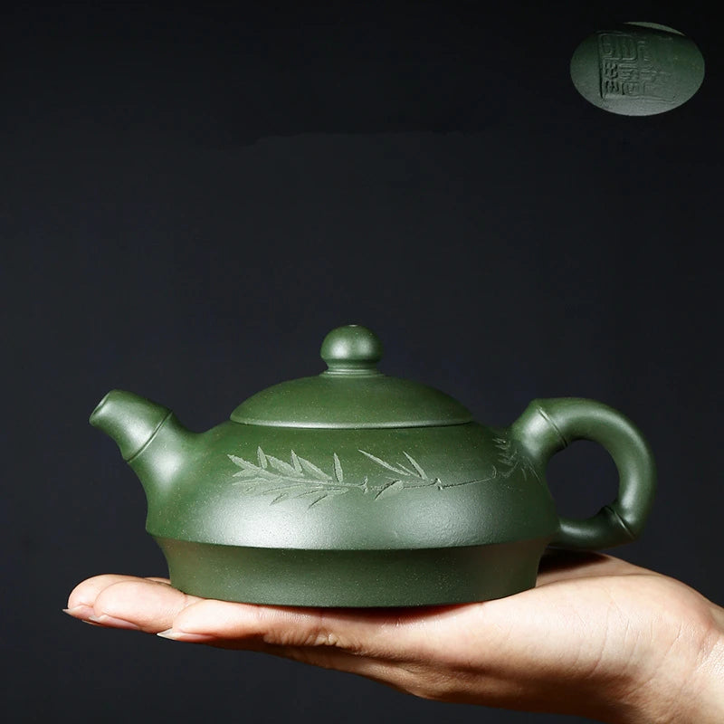 original ore yixing zisha tea pot handmade carved marked Chinese purple grit republic green clay bamboo engraved pattern pots