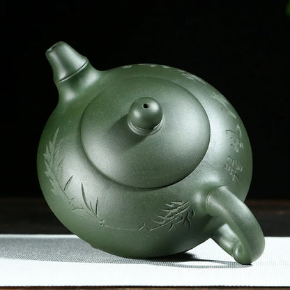 original ore yixing zisha tea pot handmade carved marked Chinese purple grit republic green clay bamboo engraved pattern pots