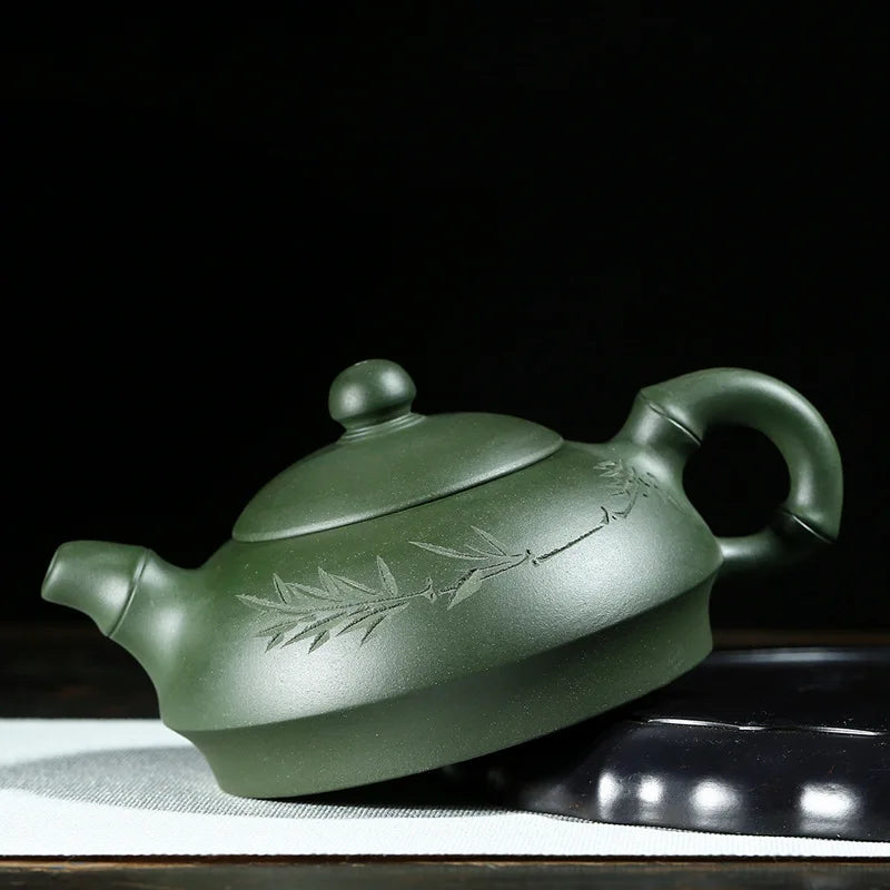 original ore yixing zisha tea pot handmade carved marked Chinese purple grit republic green clay bamboo engraved pattern pots