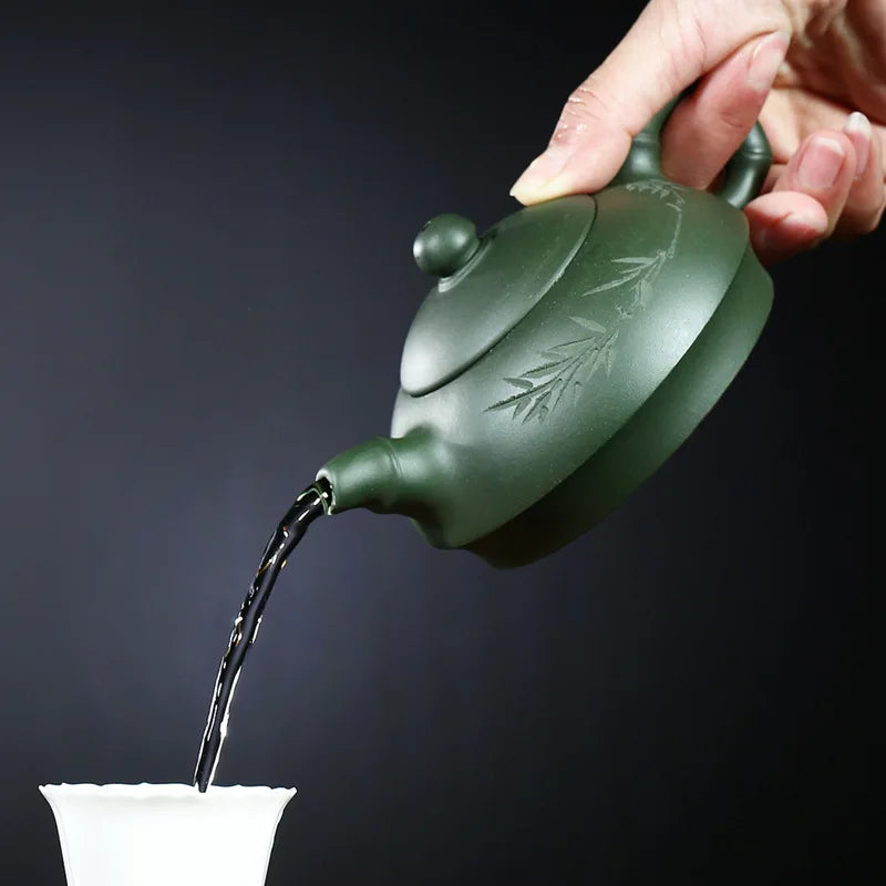 original ore yixing zisha tea pot handmade carved marked Chinese purple grit republic green clay bamboo engraved pattern pots