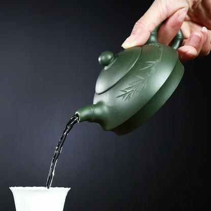 original ore yixing zisha tea pot handmade carved marked Chinese purple grit republic green clay bamboo engraved pattern pots