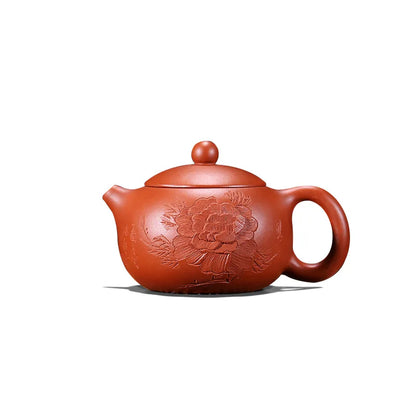 peony flower carved tea pot marked handmade xishi pot creative artful yixing zisha pot zhu clay Chinese kungfu pot of tea new