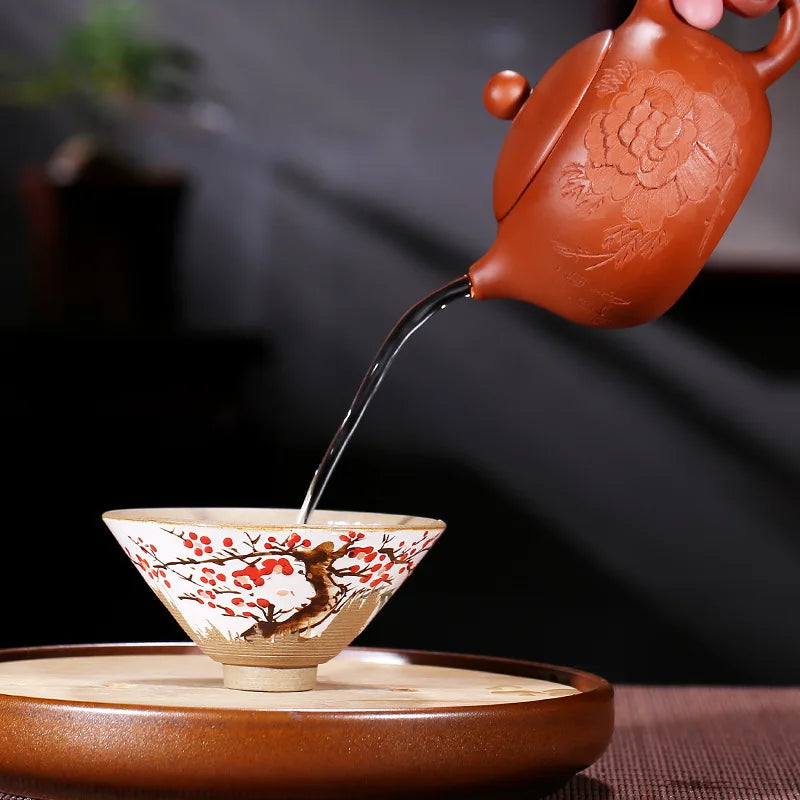 peony flower carved tea pot marked handmade xishi pot creative artful yixing zisha pot zhu clay Chinese kungfu pot of tea new