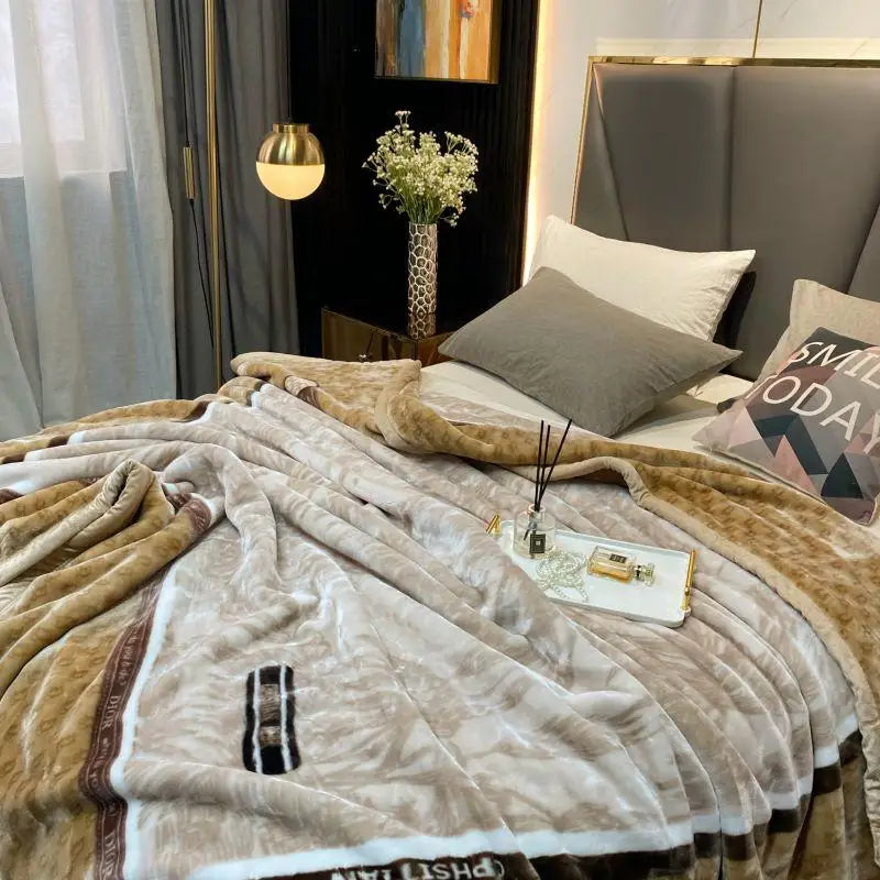 polyester velvet blanket thicker for winter warmful soft bed cover double layers active printing anti static 3kg 78 x 90 in new