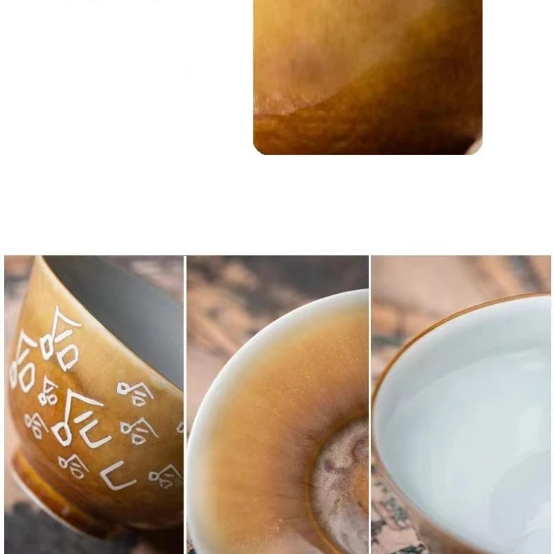 porcelain gaiwan handpainted Chinese words written tureen ceramic covered bowl saucer coaster lid master Sancai bowl 165ml new
