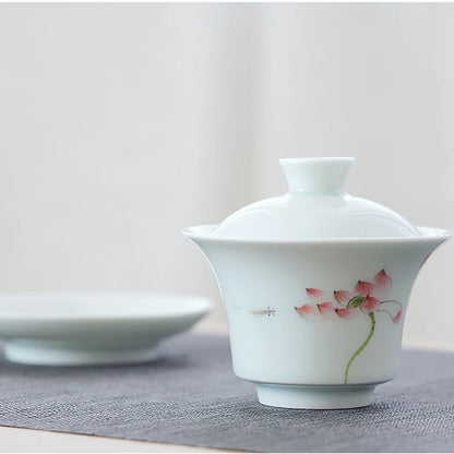 porcelain gaiwan on sales handpainted floral Sancai bowl ceramic tureen cup bowl with cover coaster lid free shipping