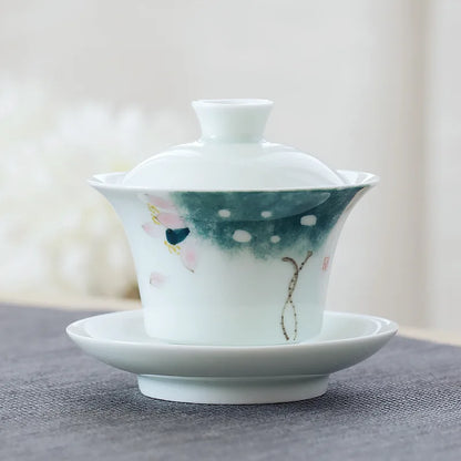 porcelain gaiwan on sales handpainted floral Sancai bowl ceramic tureen cup bowl with cover coaster lid free shipping