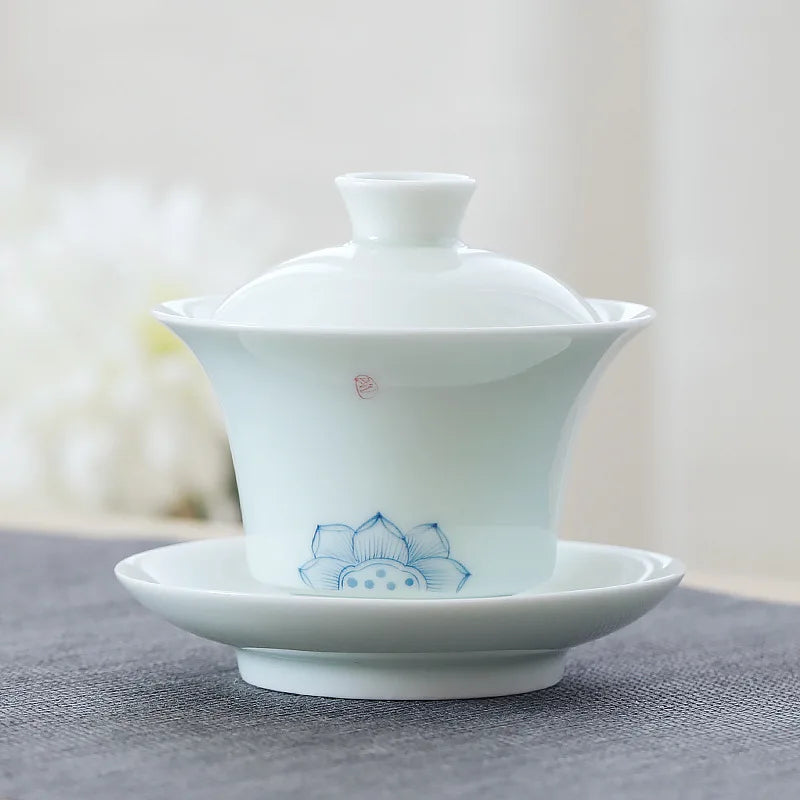 porcelain gaiwan on sales handpainted floral Sancai bowl ceramic tureen cup bowl with cover coaster lid free shipping