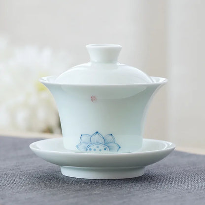 porcelain gaiwan on sales handpainted floral Sancai bowl ceramic tureen cup bowl with cover coaster lid free shipping