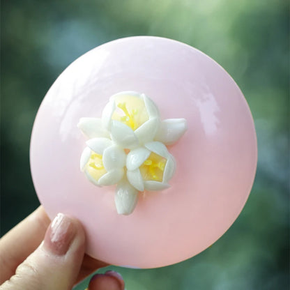 porcelain gaiwan pink solid color petal design flower relief handmade tureen for lady 160ml Chinese covered bowl saucer lid new