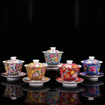 porcelain gaiwan under glaze color enamel craft Jingdezhen ceramic tureen covered bowl with cup saucer lid 200ml
