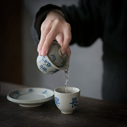 porcelain handmade coarse pottery kung fu tea set porcelain tea calligraphy verse style restoring ancient ways