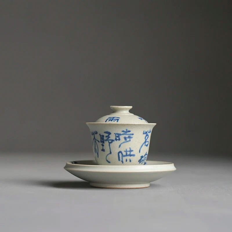 porcelain handmade coarse pottery kung fu tea set porcelain tea calligraphy verse style restoring ancient ways