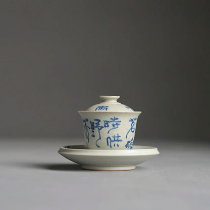 porcelain handmade coarse pottery kung fu tea set porcelain tea calligraphy verse style restoring ancient ways