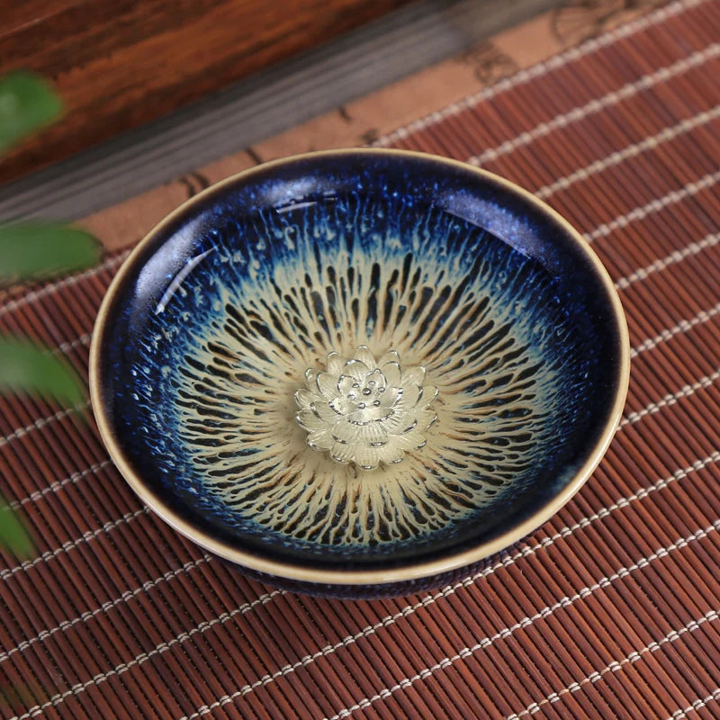 porcelain tea cup kiln change ceramic kungfu cup silver fish crab dragon pheonix carved Chinese cup of tea health for body new