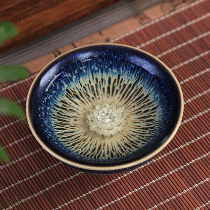 porcelain tea cup kiln change ceramic kungfu cup silver fish crab dragon pheonix carved Chinese cup of tea health for body new