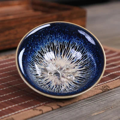 porcelain tea cup kiln change ceramic kungfu cup silver fish crab dragon pheonix carved Chinese cup of tea health for body new