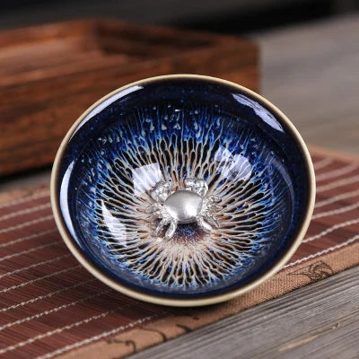 porcelain tea cup kiln change ceramic kungfu cup silver fish crab dragon pheonix carved Chinese cup of tea health for body new