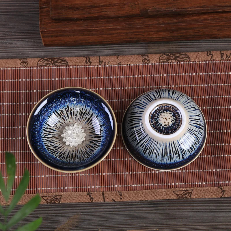 porcelain tea cup kiln change ceramic kungfu cup silver fish crab dragon pheonix carved Chinese cup of tea health for body new