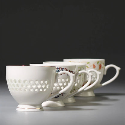 porcelain tea cup with handle Chinese ceramic cup for coffee Green tea 70ml creative hollow-out design cup of tea on sales new