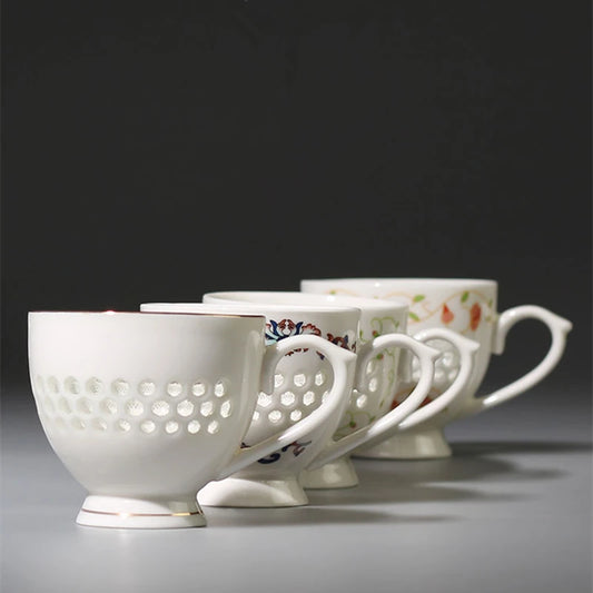 porcelain tea cup with handle Chinese ceramic cup for coffee Green tea 70ml creative hollow-out design cup of tea on sales new