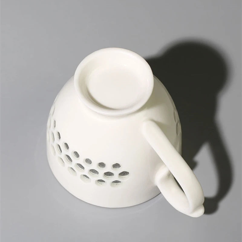 porcelain tea cup with handle Chinese ceramic cup for coffee Green tea 70ml creative hollow-out design cup of tea on sales new