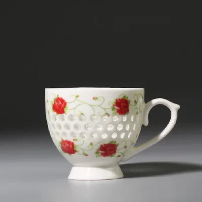porcelain tea cup with handle Chinese ceramic cup for coffee Green tea 70ml creative hollow-out design cup of tea on sales new