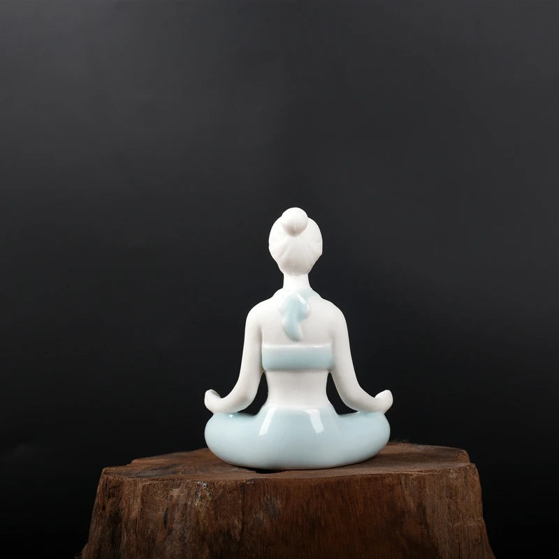 porcelain tea pet Yoga statue beauty figurine Chinese ornament small size ceramic tea play on table on sales
