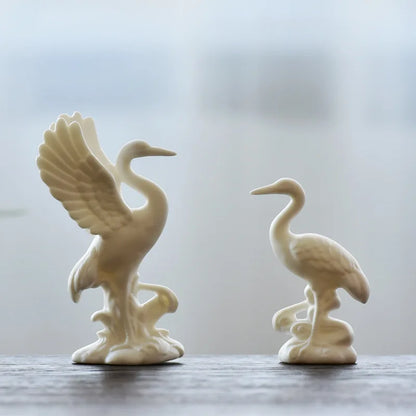 porcelain tea pet crane animal statue ceramic ornament home garden decoration small size mascot