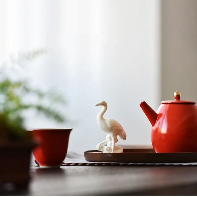porcelain tea pet crane animal statue ceramic ornament home garden decoration small size mascot