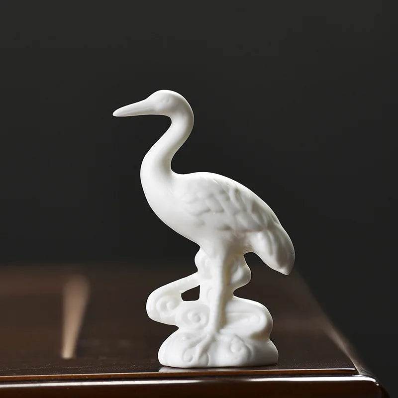 porcelain tea pet crane animal statue ceramic ornament home garden decoration small size mascot