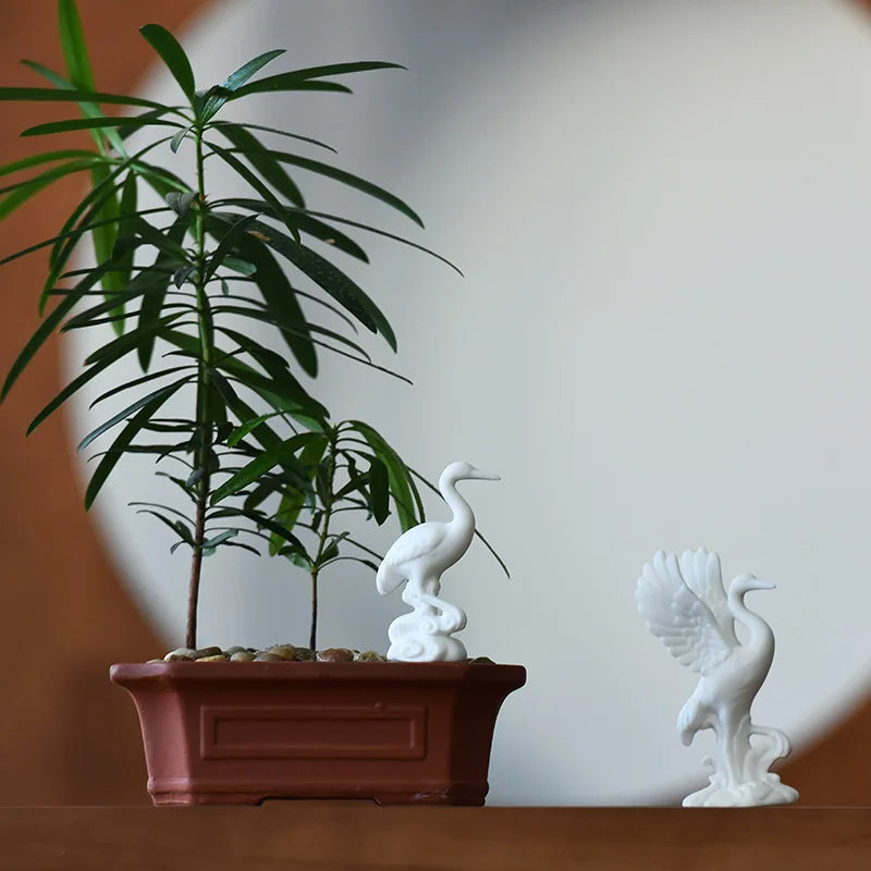 porcelain tea pet crane animal statue ceramic ornament home garden decoration small size mascot
