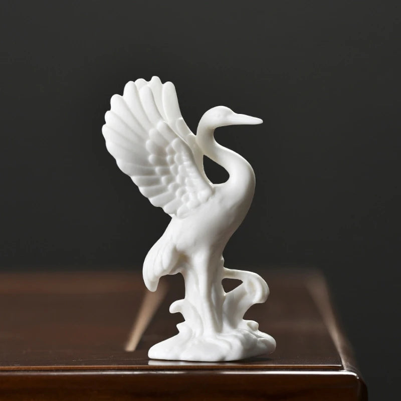 porcelain tea pet crane animal statue ceramic ornament home garden decoration small size mascot