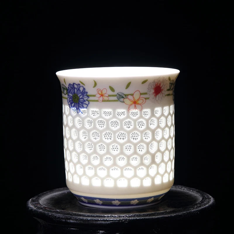 porcelain tea pot + 4 tea cups hollow-out cellular design Chinese kungfu tea set big pots China ceramic brewer coffee cups