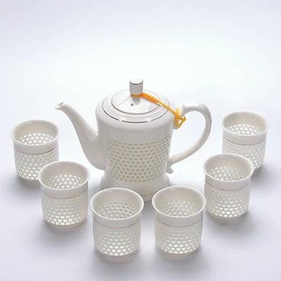 porcelain tea pot + 4 tea cups hollow-out cellular design Chinese kungfu tea set big pots China ceramic brewer coffee cups