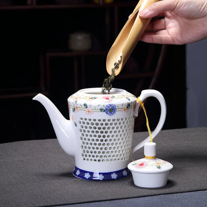 porcelain tea pot + 4 tea cups hollow-out cellular design Chinese kungfu tea set big pots China ceramic brewer coffee cups