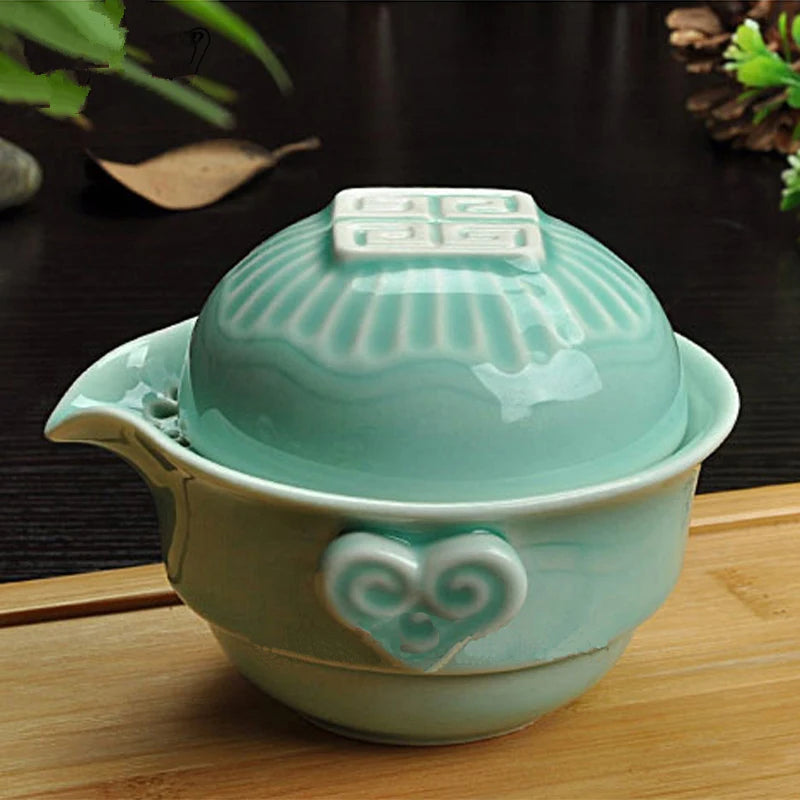 porcelain tea pot with infuser Chinese portable tea cup Longquan celadon ceramic pots of tea Chinese travelling tea set green