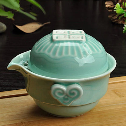 porcelain tea pot with infuser Chinese portable tea cup Longquan celadon ceramic pots of tea Chinese travelling tea set green