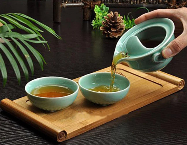 porcelain tea pot with infuser Chinese portable tea cup Longquan celadon ceramic pots of tea Chinese travelling tea set green