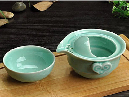 porcelain tea pot with infuser Chinese portable tea cup Longquan celadon ceramic pots of tea Chinese travelling tea set green