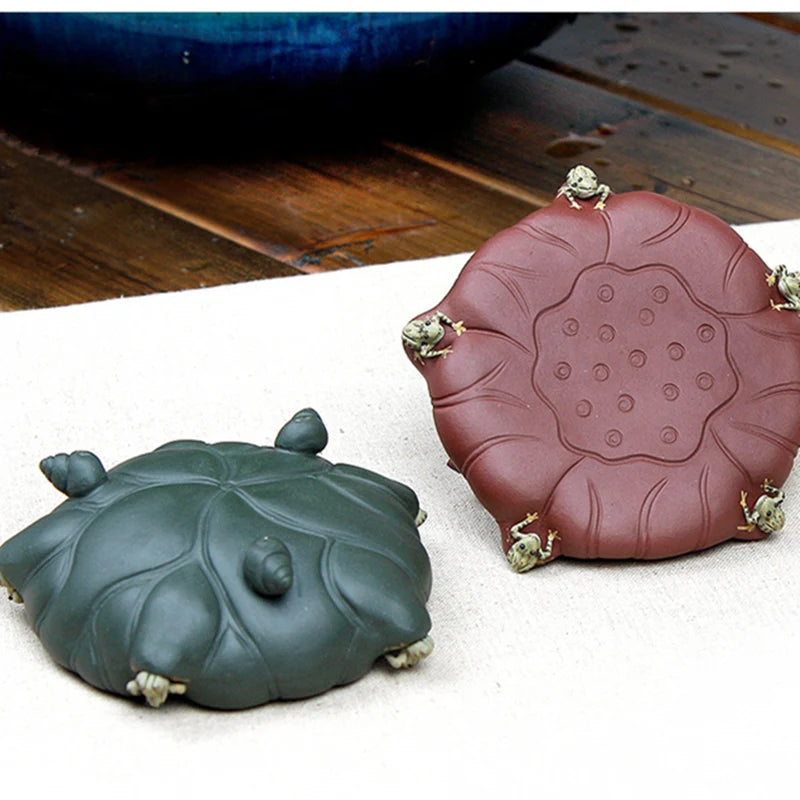 pot holder creative frog water squirt yixing zisha purple clay holder for tea pot lotus shape Chinese tea accessories