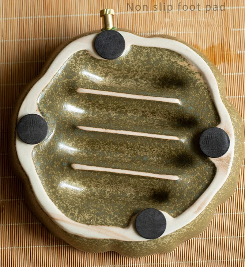 pottery tea tray water draining function reservoir serving trays for tea pot lotus design hand carved table mat for cup gaiwan
