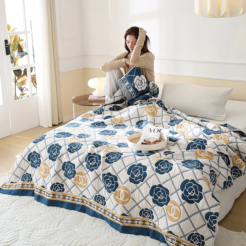 pure cotton blanket active printing gauze 10 layers summer air conditioning blankets bed cover luxury style on sales breathable